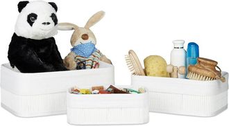 Relaxdays Cestino Portaoggetti, Pratico Set da 3, Fodera in Tessuto, Bambù, Rettangolare, Bagno, Giochi, Grigio - Relaxdays