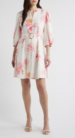 CeCe by Cynthia Steffe Floral Print Belted Dress in Lucent White at Nordstrom, Size 10