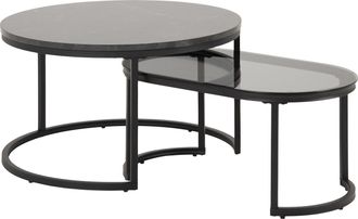 Furniture To Go Spiro Round/Oval Coffee Table Set with Black Marble/Smoked Glass Top