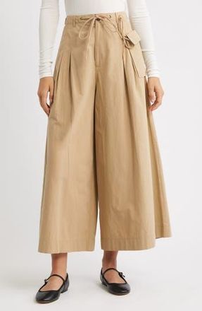 Damson Madder Tatianna Belted Organic Cotton Ankle Wide Leg Pants in Tan at Nordstrom Rack, Size 2 Us / 6 Uk