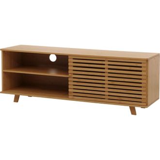 Hhg Non utilizzato] Porta tv in bambù HHG 585, cassettiera tavolino tv, vani portaoggetti certificati mvg 50x140x40cm