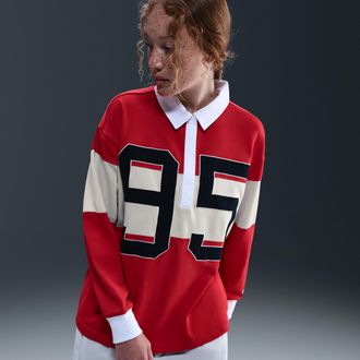 Nike Womens Nike Sportswear Long-Sleeve Graphic Polo Top in Red | HV4033-657