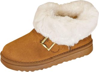 Generic Womens Platform Winter Boots Suede Faux Fur Lined Shoes Comfortable Warm Thick Soled with Belt Buckle Ladies Snow Shoes Fur Lined Ankle Boots Slip On 