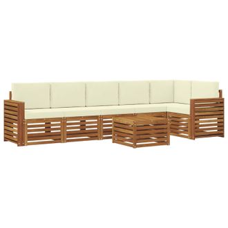 vidaXL Conjunto De Sof&aacute; Seccional Con Coj&iacute;n 7 Pcs Natural Y Crema Vidaxl
