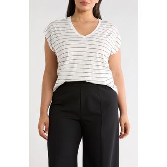 Nordstrom Pima Cotton T-Shirt in Ivory Black Lauren Stripe at Nordstrom Rack, Size 2X