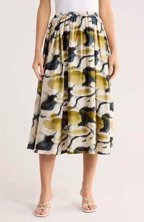 Adrianna Papell Polka Dot Satin Midi Skirt in Olive Watercolor Geode at Nordstrom Rack, Size X-Small
