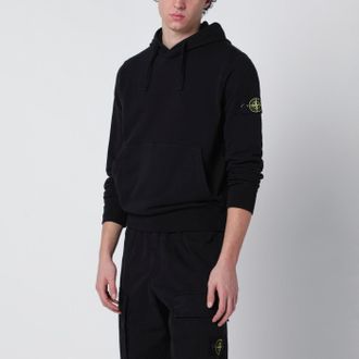 Stone Island Felpa con cappuccio nera in cotone
