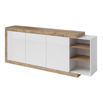 Petits Meubles Buf&eacute; largo 3 puertas paneles laminados blanco y madera