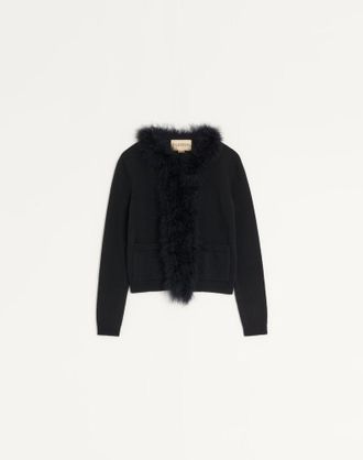 Valentino Cardigan In Lana Con Piume Donna NERO XL
