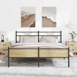 Berkfield Home Metal Bed Frame without Mattress Sonoma Oak 180x200 cm Super King in Brown