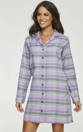 Vivance Nachthemd VIVANCE DREAMS, Damen, Gr. 32, N-Gr, lila (lila, mint, kariert), Flanell, Obermaterial: 100% Baumwolle, kariert, kurz, V-Ausschnitt, Kleider