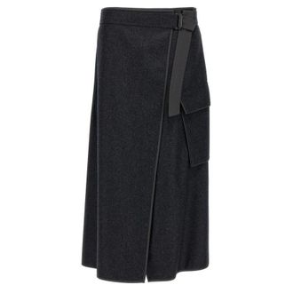 Brunello Cucinelli Charcoal Wool Wrap Midi Skirt, Brand Size 40 (US Size 6)