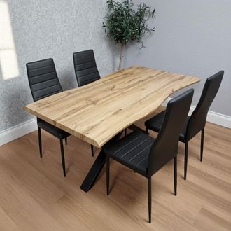 Kosy Koala Wooden Dining Table with 4 Black Leather Chairs - Dining Kitchen Room Furniture in Brown