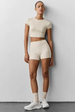 Alo 3 Alosoft High-Waist Carefree Short in Oatmeal Heather Beige, Size: Medium