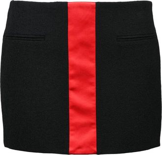 Ferragamo Fitted Black Wool Mini Skirt With Red Calfskin Accent