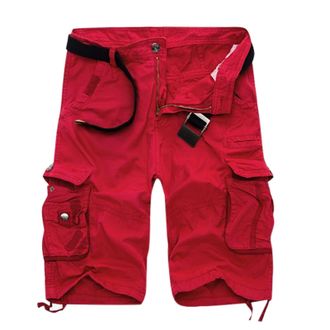 Generic Camouflage Cargo Shorts for Men Mens Cotton Linen Elastic Waist Cargo Combat Shorts Solid Color Multi Pockets Knee Length Stretch Short Pants Casual H