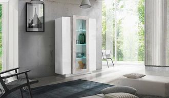 Dmora Dmora Vitrina Moderna Con Puerta De Cristal, Made In Italy, Aparador Con Estantes, Muebles De Sal&oacute;n, Vitrina, Cm 80x38h121, Color Blanco Brillante Y C