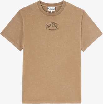 Ganni Coca Mocha Essentials Tee with Washed Effect - Size XXS Organic Cotton