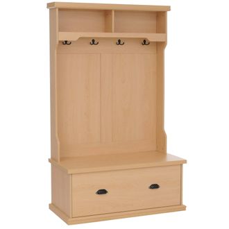 Hhg [nunca Usado] Perchero Hhg-671, Perchero De Pasillo De Madera Con Banco, 4 Ganchos, Compartimento De Almacenamiento Y Estante De Melamina, 163 X 100 X