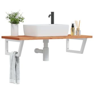 Berkfield Home Basin Shelf Wall Mounted Steel & Solid Wood Beech in Brown