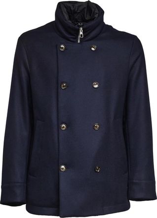 Montecore Double-Breasted Gewatteerde Peacoat met Dons - Heren - Mantel - Blauw - L - Polyester - Jassen