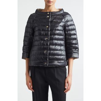 Herno Reversible Quilted Ultralight Nylon Crop Down Jacket in Black To Chantilly at Nordstrom, Size 10 Us
