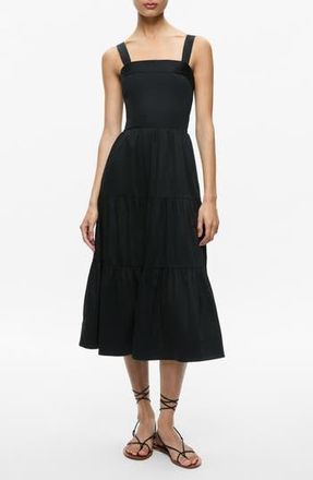 Alice & Olivia Saige Tiered Stretch Poplin Midi Dress in Black at Nordstrom Rack, Size 14