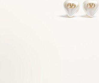 Valentino Garavani Orecchini VLogo Signature In Metallo E Perle Donna ORO/CREMA UNI