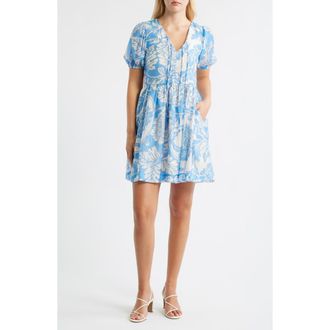 Halogen Tie Neck Minidress in Blue Multi at Nordstrom Rack, Size X-Small