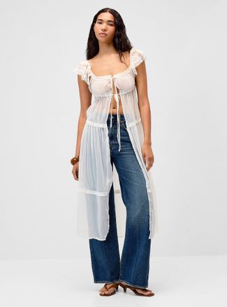 Twik Womens Sheer chiffon tie-up maxi Tunic Top