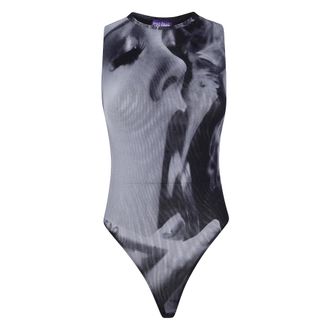 Jean Paul Gaultier Body de tirantes de malla con estampado Smoking Women para mujer - Tops - Mujer - Gris - XS