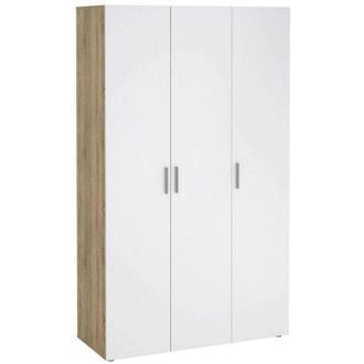 Dmora Guardaroba 3 ante Albacore, Mobile camera da letto, Cabina armadio portabiti, Armadio appendiabiti, 118x50 h201 cm, Quercia e Bianco lucido - Dmora