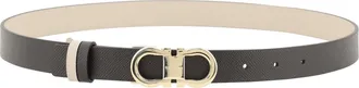 Ferragamo Womens Reversible Leather Belt Brown Patterned Dark Calf Bos Taurus E Braces