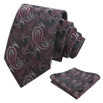 Alizeal Mens Paisley Tie and Hanky Set Party Business Wedding Necktie with Pocket Sqaure Set, Burgundy