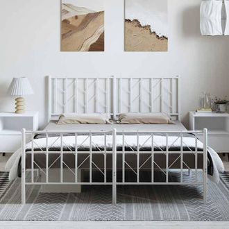Berkfield Home Metal Bed Frame without Mattress with Footboard&not;White 193x203cm in White | Size: 193x203 cm