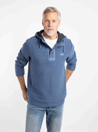 Weird Fish Bakersfield Button Neck Hooded Fleece in Mid Blue at Nordstrom, Size Xxx-Large