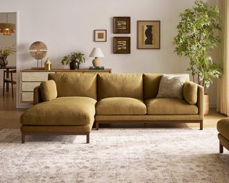 Castlery Owen Chaise Sectional Couch Left Facing, Basketweave Caramel Walnut for Sofas, Brown, Castlery