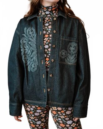 Antik Batik Eglantine Embroidered Jacket In Indigo Denim