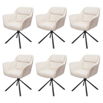 Hhg Nunca Usado] Juego De 6 Sillas De Comedor Hhg 659, Silla De Cocina Silla, Posici&oacute;n Autom&aacute;tica Giratoria, Tela Mvg, Polipiel, Crema