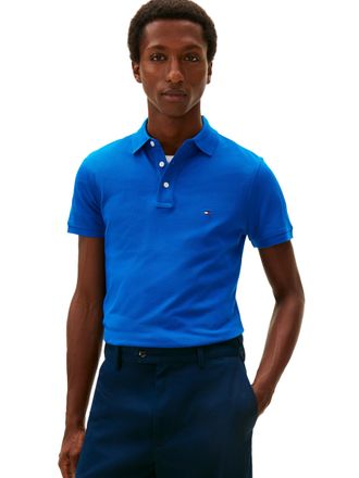 Tommy Hilfiger Mens Short Sleeve Polo Shirts in Slim Fit with Stretch and Organic Pique Cotton, Vibrant Indigo, XXL