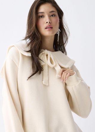 Twik Womens Fur bow shirt collar sweatshirt