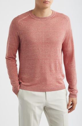 Jack Victor Cormack Long Sleeve Crewneck Linen & Silk Pullover in Watermelon at Nordstrom, Size Xx-Large