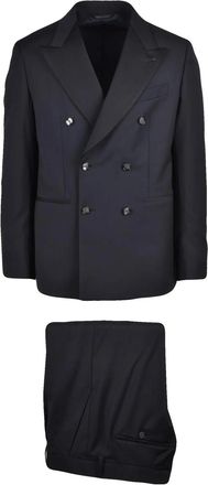 Messagerie Black Wool-Blend Mastroianni Double-Breasted Formal Suit