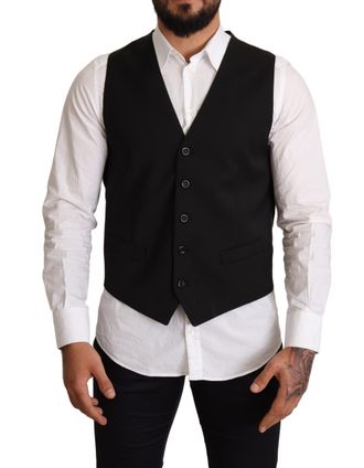 Dolce & Gabbana Mens Black Wool Formal Waistcoat Dress - Size 50