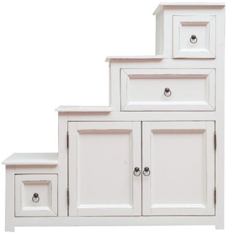 Biscottini International Mueble Cajonera Escala Madera Maciza De Tilo Acabado Con Efecto Blanco Envejecido