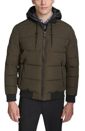Kenneth Cole Oxford Hooded Quilted Bomber Jacket in Olive at Nordstrom Rack, Size Xx-Large