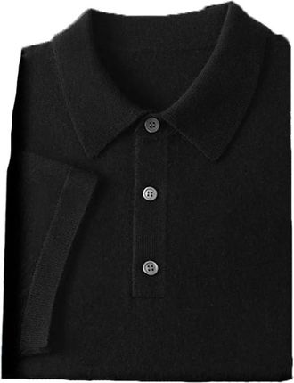 Generic Mens T-Shirt Cashmere Short Sleeve Casual Business Polo Shirts Pullover Tee Button Pullover Tops Black XXL