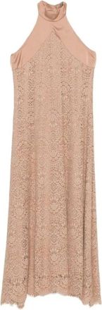 D.exterior Jurk met bloemenkant - Dames - Feestkleedjes - Beige - M - Katoen - Kleedjes