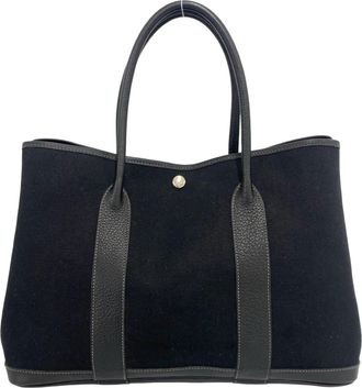 Herm&egrave;s Black Toile Officier Negonda Leather Handbag Tote Bag (Pre-Owned)