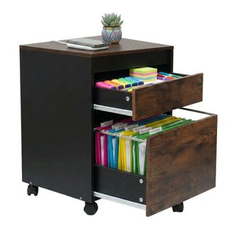 Relaxdays Relaxdays Rollcontainer, 2 Cajones, Archivo Colgante, Hbt: 57 X 40 X 40 Cm, Cajonera De Escritorio, Marr&oacute;n/negro